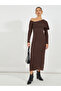 Rib Knit Asymmetric Neck Sweater Midi Dress