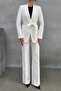 Women's double belted blazer jacket pants set - 5