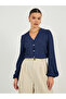 Textured Balloon Sleeve V Neck Blouse - 2