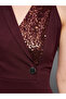 Sequin Detail One Sleeves Side Slit Maxi Dress - 4