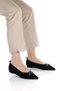 Women's Black Oval Buckle Detailed Pointed Toe Knitted Ballet Ballet - 4