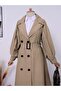 Balloon Sleeve Buckle Belted Trench Coat with Side Pockets - 2