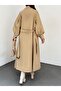 Balloon Sleeve Buckle Belted Trench Coat with Side Pockets - 4