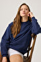 Navy Blue Wide Fit Crew Neck Sweatshirt Crew Neck - 5