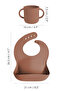 4-Piece Silicone Feeding Set - Baby Food Bib, Feeding Spoon, Cup with Handle, Vacuum Plate Brown - 8