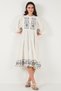 Cotton Embroidered Regular Fit Three Quarter Sleeve Midi Dress Dress 676216 - 4