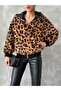 Bakılı Peluj Coat - Camel Leopard | |   F1650 - 4