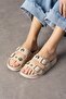 Beige Women's Slippers - Flat Bottom, Buckle, Double Strap, Troy Olive Casual Design - 2