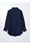 Navy Blue Textured Krinkle Women's Shirt Tunic - 5