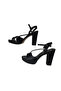 Women's Platform Black Stone Satin Single Strap Sandals Shoes - 2