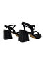 Women's Square Toe Platform Sandals Black Silvery Cross Strap Shoes - 4