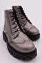 Platinum Wrinkled Patent Leather Women's Boots - Laser Laced, Zippered, Thick Sole 1230173152674 - 5