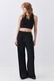 Women's Corded Cotton Stretch Fabric Crop Blouse Black 9014 - 5