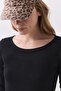 Women's Boat Neck Ribbed Long Sleeve Blouse Black 9022 - 3