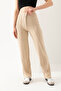 Women's Beige High Waist Ribbed Stitched Lycra Knitted Trousers - 4