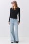 Women's Boat Neck Ribbed Long Sleeve Blouse Black 9022 - 5