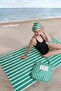 Striped Digital Printed 100X180 cm Beach Towel (Beach Bag + Gift Hat) Green - 2