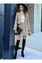 Women's Long Sleeve Open Front Button Detailed Woven Jacket Skirt Double Set - 2