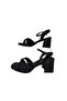 Women's Square Toe Platform Sandals Black Silvery Cross Strap Shoes - 5