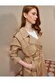 Apolet Detailed Double-Breasted Trench Coat Beige - 3