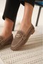 Women's Mink Perforated Daily Comfortable Stylish Detailed Oxford Masculine Soft Leather Loafer Ballet Shoes