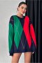 Women's Diamond Patterned Oversize Knitwear Sweater - 3
