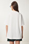 Teddy Bear Embroidered Cotton Oversize Knitted T-Shirt Ecru Lcr0027 - 5