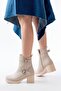 5109-3027 Beige Heeled Zippered Daily Women's Boots - 3