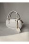 Women's White Bag Charm Detailed Patent Leather Zipper Closure Hand Arm and Shoulder Bag with Accessories - 2