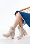 5109-3027 Beige Heeled Zippered Daily Women's Boots