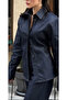 Women's Padded Denim Shirt and Pants Set Dark Denim Blue - 4