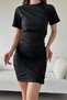 Women's Crew Neck Draped Detail Drawstring Back Short Sleeve Mini Dress Black - 5
