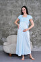 Women's Blue Lace Summer Special Design Full Length Cotton Maternity Maternity Nightgown