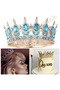 Full Circle Ring Metal Luxury Peaked Crystal Stone King Queen Crown Cake Bun Bride Head Engagement Tiara Blue