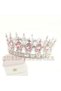 Full Circle Metal Ring with Crystal Stones, King Queen Crown, Cake Bun, Bridal Head Engagement Tiara, Pink. - 3