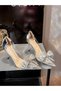 Lady Princess Silver Transparent Nude Bow Clip Stone-Embellished 8 cm Thin-Heeled Wedding Engagement Evening Shoes - 4