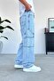 Ice Blue Front Design Baggy Trousers with Pockets - 2