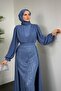 Stella Beaded Cape Evening Dress Indigo - 3