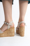 High Wooden Look Sole Skin Buckle Summer Women's Wedge Sole Sandals Shoes - 4