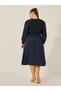 Plus Size Textured V-Neck A-Line Midi Dress with Waist Belt Detail - 4