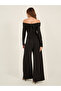 Solid Bardot Neckline Wide Leg Jumpsuit - 5