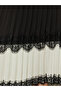 Color Block Pleated A-Line Midi Skirt with Lace Trim - 3
