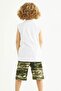 Crew Neck Zero Sleeve Camouflage Printed Pocket Ecru Color Boy's Capri Suit - 3
