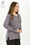 Women's Gray Colorful Leaf Pattern Stone Embroidered Slit Lycra Viscose Mother Combed Cotton Blouse - 2