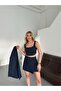 Women's Navy Blazer Jacket Bustier Skirt Set - 5