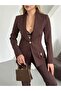 Women's Brown Gold Detail Blazer Jacket Trousers Suit