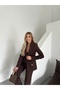Women's Brown Gold Detail Blazer Jacket Trousers Suit - 3