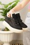 Daily Women's Black Boots Lace-Up High Thick Sole Fur Oval Toe Suede Lightweight Bootie 1701 - 5