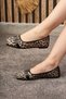 Daily Women's Leopard Ballerina Flats V Buckle Short Heel Blunt Toe Lightweight Comfortable Serrated Sole Shoes 395