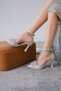 Gray Satin Women's Stoned Tulle Bow Stylish Evening Dress Heeled Shoes Md1001-119-0002 - 5
